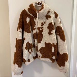 UO Olivia Print Sherpa Jacket In Brown Multi